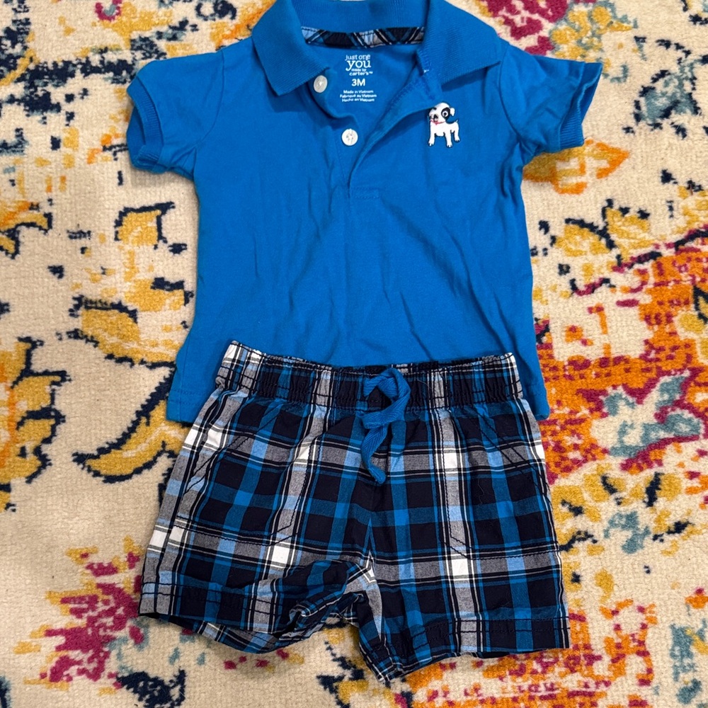 Carter's Blue Polo and Plaid Shorts Set